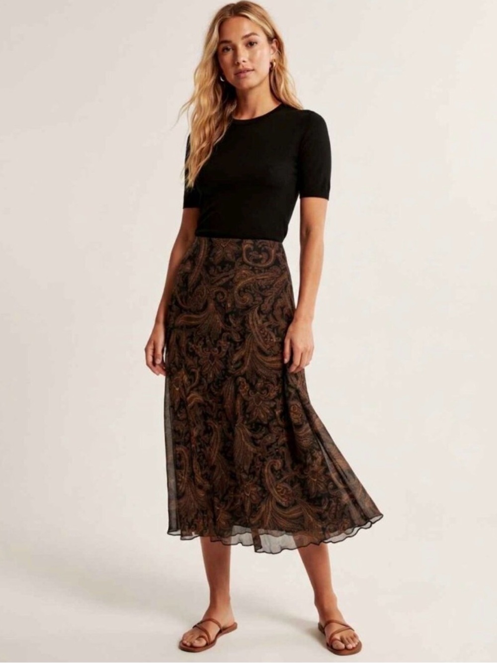 Vintage 90’s Y2K 100% Silk Ralph Lauren Brown Paisley Midi Skirt, Size 14